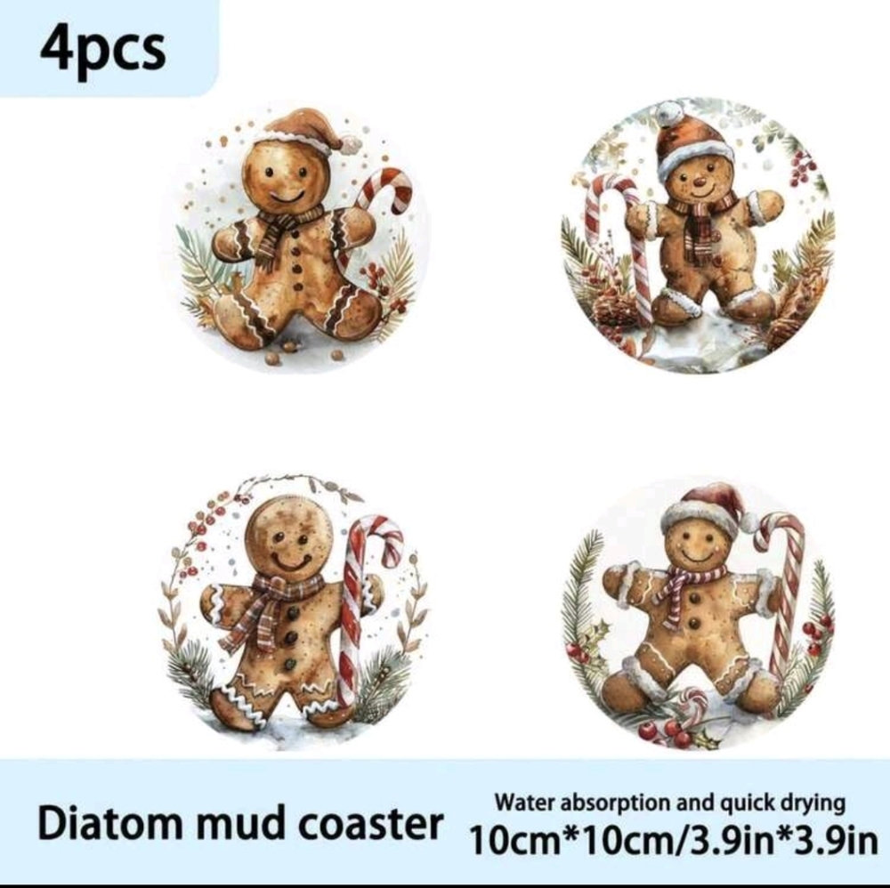Gingerbread Man Coasters Set of 4 Rubber